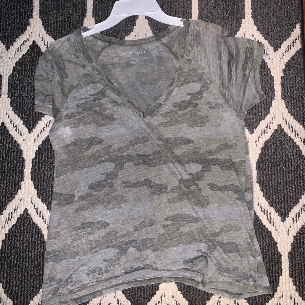 distressed camo v-neck